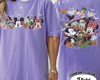 Comfort Colors® Two-sided Mickey And Friends Signatures Halloween Shirt, Disney Spooky Season Tee, Disneyland WDW Family Halloween Tee
