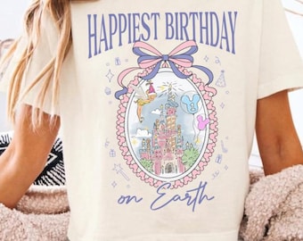 Custom Happiest Birthday on Earth Magical Castle Boxy Tee Comfort Colors Shirt, WDW Disneyland Birthday Girl, Disney Birthday Trip