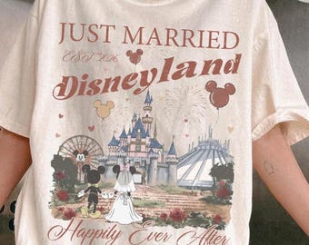 Vintage Mickey Minnie Disneyland Boxy Tee Comfort Colors Shirt, Disney Just Married, Disneyland Honeymoon, Happily Ever After Family Trip