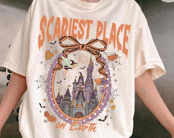 Retro Disney Magic Castle Halloween Party 2026 Boxy Tee Comfort Colors Shirt, Disney Halloween Family Outfit, Scariest Place on Earth Tee