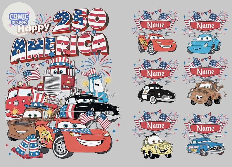 Custom Disney Cars Patriotic Disney 4th of July Comfort Colors Shirt, WDW Disney Family America Fourth of July, Red White and Blue USA Tee image 2