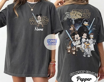 Personalized Disney Star Wars Shirt, Retro Mickey and Friends Jedi, Family Vacation Outfit, Sci-Fi Cartoon Graphic Tee, Gift for Disney Fans