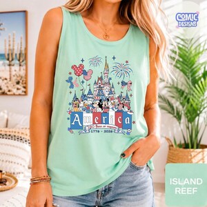 Mickey and Friends Patriotic Disney 4th of July Comfort Colors Tank Top, WDW Disney Family 250th Anniversary America, Red White and Blue USA image 4