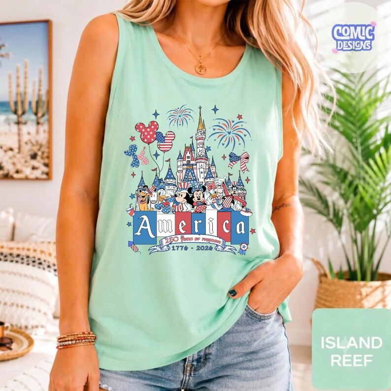 Mickey and Friends Patriotic Disney 4th of July Comfort Colors Tank Top, WDW Disney Family 250th Anniversary America, Red White and Blue USA image 4