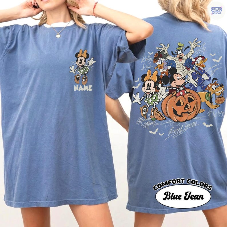 Comfort Colors Personalized Mickey and Friends Autumn Shirt, Disneyland WDW Halloween Trip Shirt, Mickey and Friends Spooky Season Tees image 6