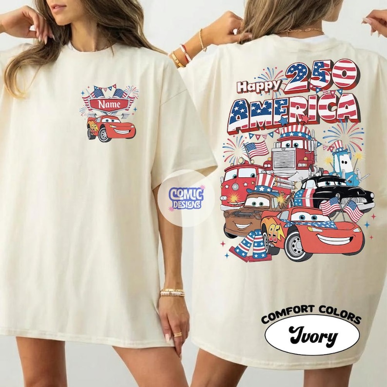 Custom Disney Cars Patriotic Disney 4th of July Comfort Colors Shirt, WDW Disney Family America Fourth of July, Red White and Blue USA Tee image 3