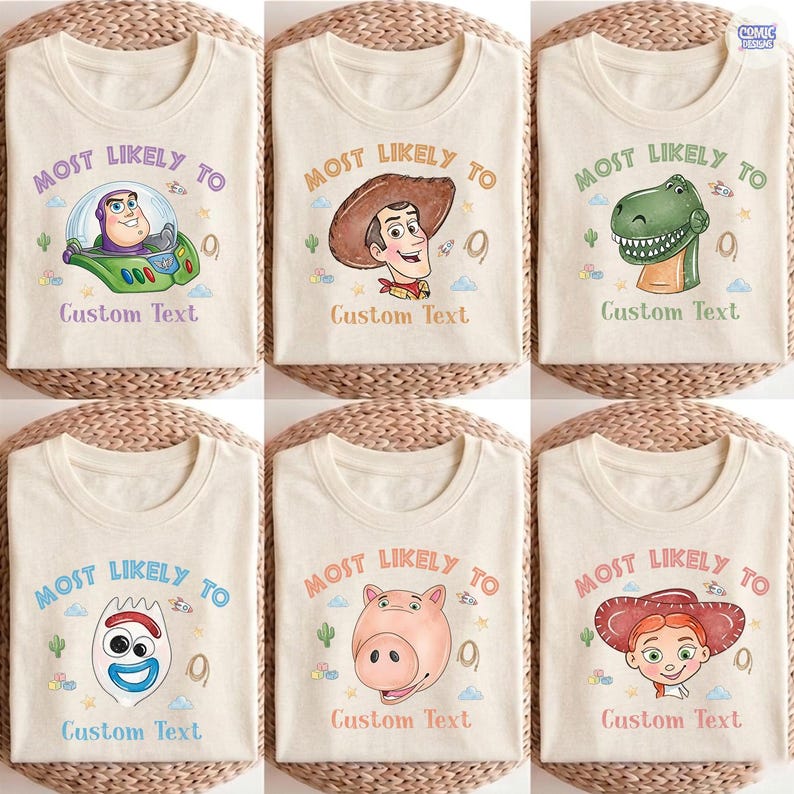 Comfort Color® Personalized Toy Story Characters "Most Likely To" Shirt, Lilypad Buzz Woody Jessie Tee, WDW Disneyland Family Matching Tee image 10
