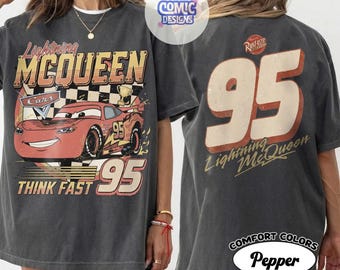 Vintage Lightning McQueen Comfort Colors Shirt, Disney Pixar Cars Retro Graphic Tee, Disney Family Vacation Trip Outfit 2026