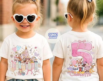 Camiseta personalizada Comfort Colors® Disney Mickey y sus amigos Castillo para niña de cumpleaños, WDW Disneyland para niña de cumpleaños, viaje de cumpleaños a Magic Kingdom