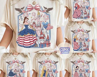 Camiseta personalizada de Disney Princess USA 250 aniversario, 4 de julio, 1776-2026 Día de la Independencia, 250 años de Estados Unidos, camiseta familiar del 4 de julio