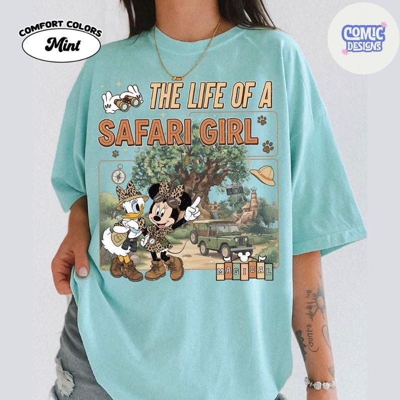 Animal Kingdom Minnie and Daisy Leopard Boxy Tee Comfort Colors Tshirt, WDW Disneyland besties Trip, The life of a safari girl Tee image 1