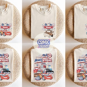 Custom Disney Cars Patriotic Disney 4th of July Comfort Colors Shirt, WDW Disney Family America Fourth of July, Red White and Blue USA Tee image 1