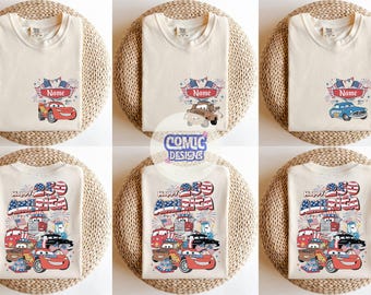 Camiseta personalizada de Disney Cars con temática patriótica del 4 de julio, colores cómodos, WDW Disney Family America Fourth of July, camiseta roja, blanca y azul de EE. UU.