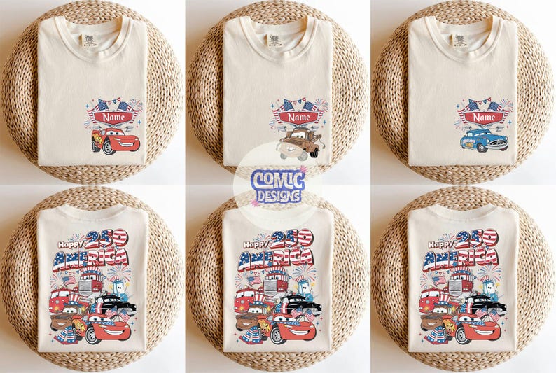 Custom Disney Cars Patriotic Disney 4th of July Comfort Colors Shirt, WDW Disney Family America Fourth of July, Red White and Blue USA Tee image 1
