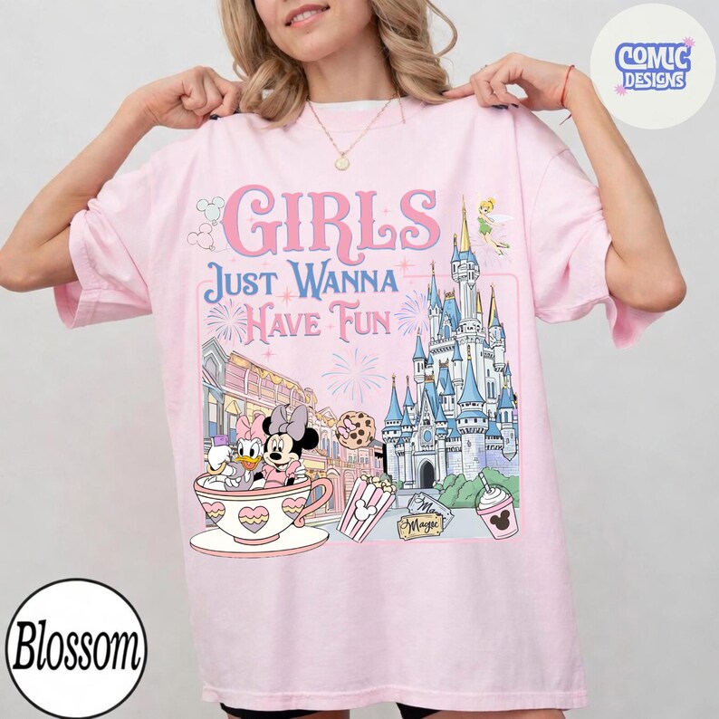 Retro Disney Castle Girls Just Wanna Have Fun Boxy Tee Tshirt, Minnie and Daisy Girls Trip, WDW Disneyland Besties Best friends Vacation tee image 5
