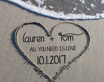 Personalized Digital Art Print, Couples Names, Heart, Sand, Custom Home Decor, Wedding, Anniversary JPEG