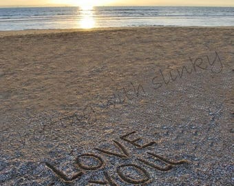 LOVE YOU, Shells, Writing in the Sand, Instant Download