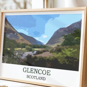 Glencoe Scotland Travel Print, Scottish Highlands Wall Art, Mountain Landscape Poster, Nature Scene Decor, Scotland Travel Gift for Hikers