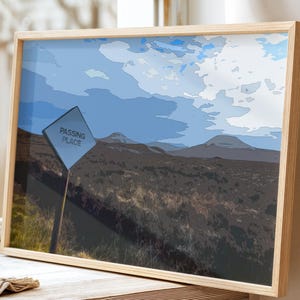 Isle of Skye Passing Place Schild Druck, ländliches schottisches Straßenschild Fahrer Wand Kunst Poster für Reiseliebhaber, rustikales Reise Wandbehang Dekor