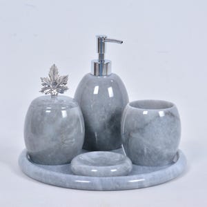 5-Piece Gray Marble Bathroom Set – Polished Afyon Marble – Handmade