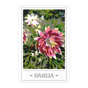 Pôster de seda com dália | Decoração para ambientes internos e externos | Arte floral para parede | Impressão de flores | Vintage | Retrô | Científico | Foto em pôster | Abstrato