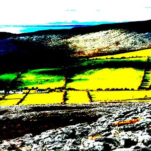 Stampa di paesaggio irlandese / A4 / Opera d'arte originale / Design irlandese / Wild Atlantic Way / Burren / Contea di Clare / Posterizzata / Alto contrasto / Retro