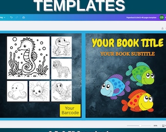 8.5x8.5" Paperback KDP Book Cover Templates | 48, 60, 72, 84, 96, 108, 120 pages | Ready to Edit Canva | KDP Coloring Book Template