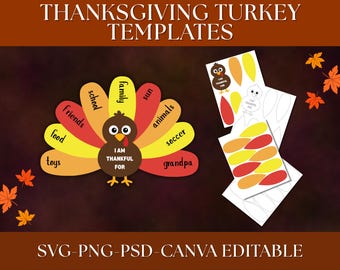 Thanksgiving Turkey Template | Gratitude Craft Activity | Canva Editable | Build a Turkey Craft | Kids Thanksgiving Activity