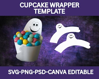 Ghost Cupcake Wrapper Template | Halloween Cupcake Wrapper | Spooky Cupcake Topper | Canva Editable | DIY Party Decor
