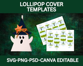 Halloween Lollipop Cover Template | Trick or Treat Favor | Canva Editable | Lollipop Wrapper | Lollipop Holder | Candy Holder Template