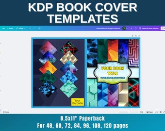 8.5x11" Paperback KDP Book Cover Templates | 48, 60, 72, 84, 96, 108, 120 pages | Ready to Edit Canva | KDP Scrapbook Template