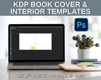 8.5x8.5" Paperback KDP Book Cover & Interior PSD Templates for Photoshop | 25, 35, 45, 55 Pages | Print-Ready Book Layouts | Self Publishing