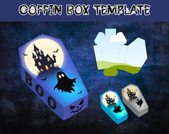 Coffin Box Canva Template | Halloween Gift Box | Spooky Gift Box Template | Gothic Party Favor Box | Custom Coffin Box | DIY Halloween Box