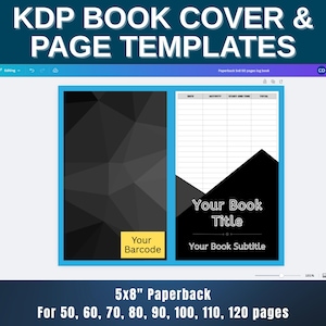 5x8&quot; Paperback KDP Book Cover Templates | 50, 60, 70, 80, 90, 100, 110, 120 pages | Ready to Edit Canva | KDP Log Book Template