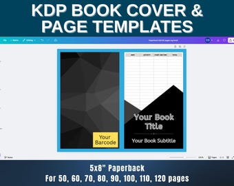 5x8" Paperback KDP Book Cover Templates | 50, 60, 70, 80, 90, 100, 110, 120 pages | Ready to Edit Canva | KDP Log Book Template