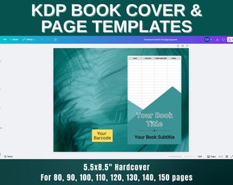 5.5x8.5" Hardcover KDP Book Cover Templates | 80, 90, 100, 110, 120, 130, 140, 150 pages | Ready to Edit Canva | KDP Log Book Template
