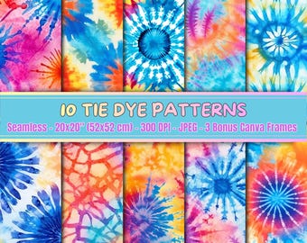 Premium Tie Dye Patterns Bundle 20x20", 10 Ultra High Resolution 6144x6144, Seamless JPEG, Printable Digital Paper, Large Format Print Ready