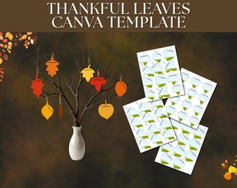 Thanksgiving Thankful Leaves Template | Gratitude Activity Printable | I Am Thankful For Template | Fall Leaves Craft | Canva Editable