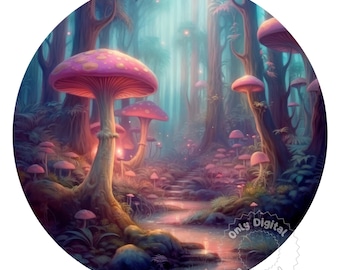 Pink Mushroom Forest PNG, Magical Fantasy Illustration, Fairytale Forest Mushroom, Mushroom Forest Clipart, Digital Download, Commercial Use