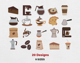 Kaffee Set Maschinenstickerei: Kaffeetasse, Bohnen (Digitaler Download)