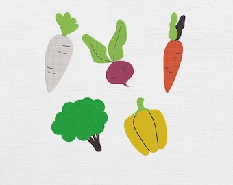 野菜の刺繍デザイン、キッチンパターン（デジタルダウンロード