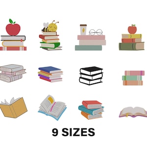 Stack of Books Embroidery Design: School Machine Embroidery Files (9 Sizes, Multiple Formats)
