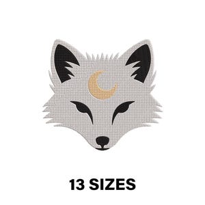 Moon Wolf Embroidery Design: Mystic Animal Pattern (13 Sizes, Digital File)