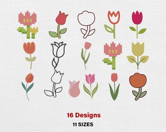 Tulip Flower Embroidery Design: Floral Machine Pattern (11 Sizes) (Digital Download)