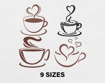 Coffee Cup Embroidery Design Bundle: Machine Embroidery Pattern - 9 Sizes (Digital Download)
