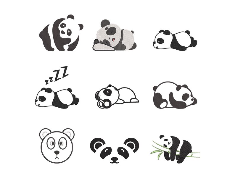 Panda Embroidery Design Set, Animal Faces & Poses (digital Download) - Etsy