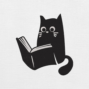 Broderidesign med svart kattläsebok (digital design)
