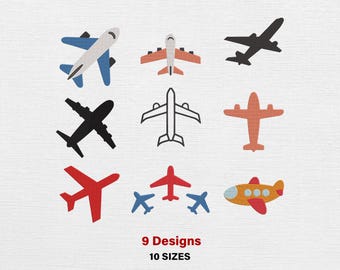 Diseños de bordado de aviones, conjunto de patrones de puntadas de aviación (descarga digital)