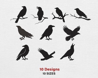 Raven Silhouette Embroidery Design: Flying Birds Machine Embroidery (10 Sizes) (Digital Download)