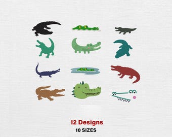 Crocodile Embroidery Designs, Alligator Machine Embroidery Files, Cute Gator Embroidery Patterns, 12 Designs 10 Sizes